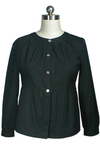 Black Cotton Long-Sleeves Blouse Shirt