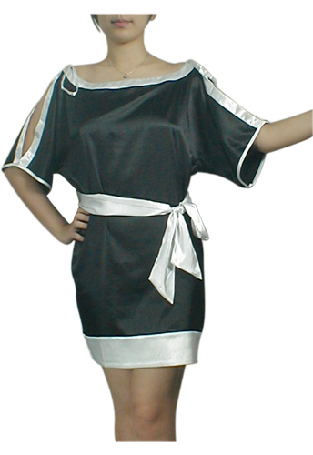 Black Trim Key-Hole Kimono Mini Dress