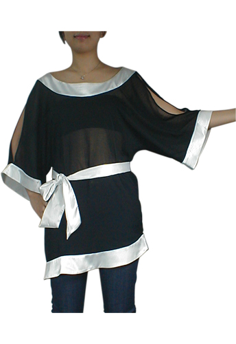 Black Asymmetrical Chiffon Kimono Tunic Top