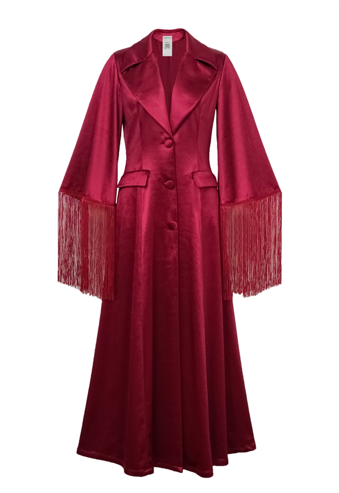 Satin Fringe Maxi Coat