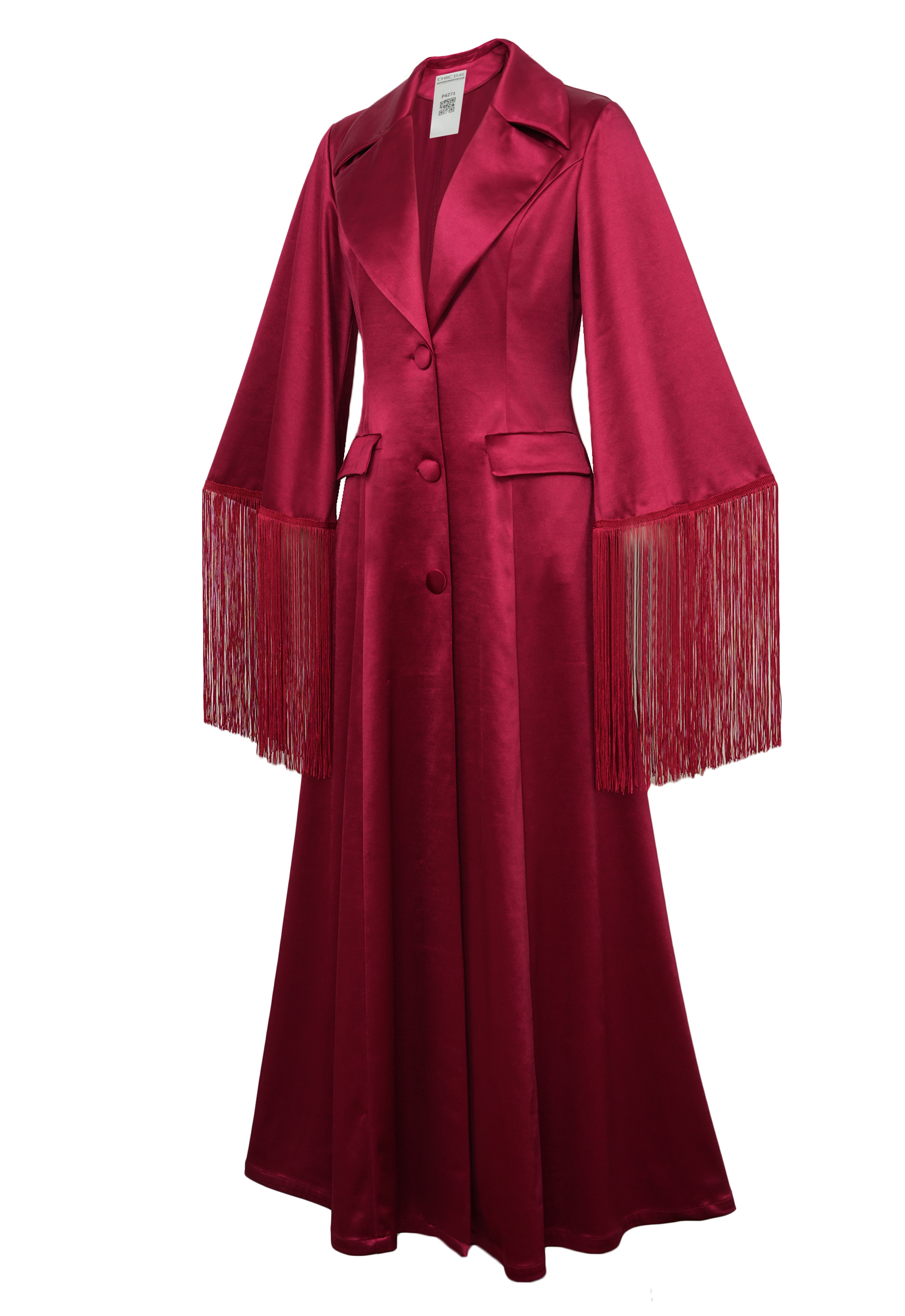 Satin Fringe Maxi Coat