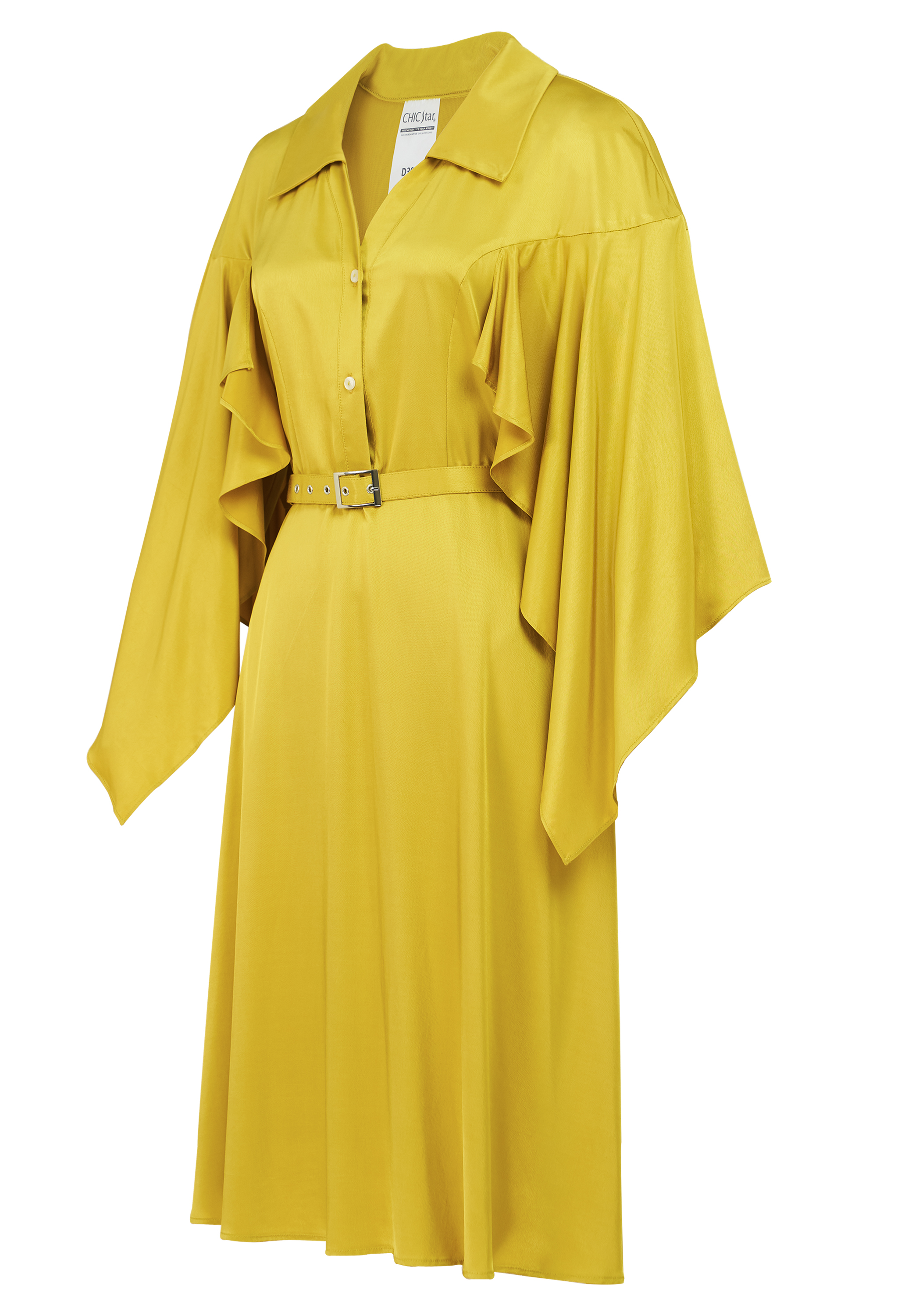 Viscose Ruched-Sleeve Shirtdress