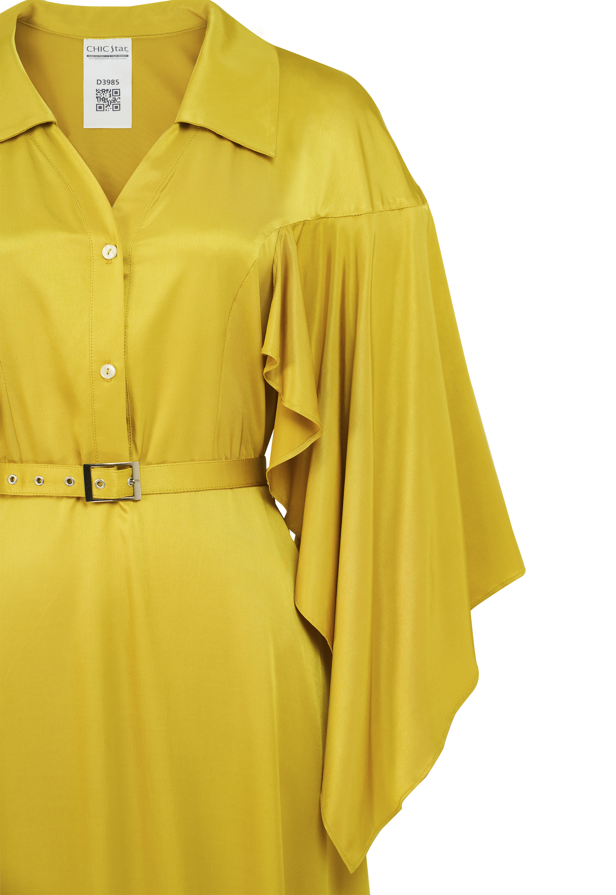 Viscose Ruched-Sleeve Shirtdress