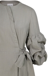 Linen Ruffle-Sleeve Wrap Dress