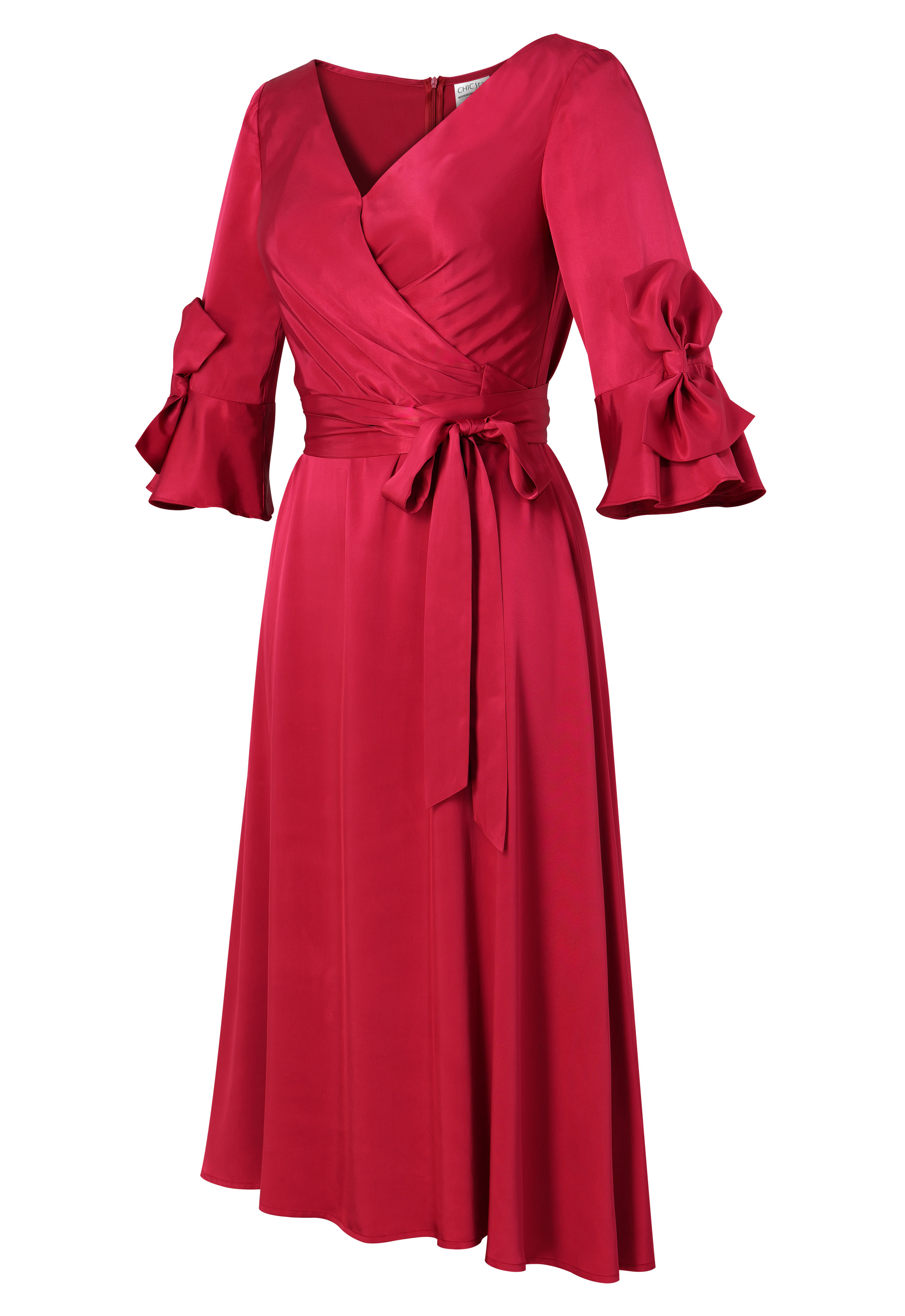 Viscose Bow-sleeve Belted Dress