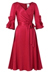 Viscose Bow-sleeve Belted Dress