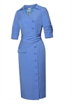 Wrap-style Dress, Button-down Front, Ruched Waist, Pleated Sleeves