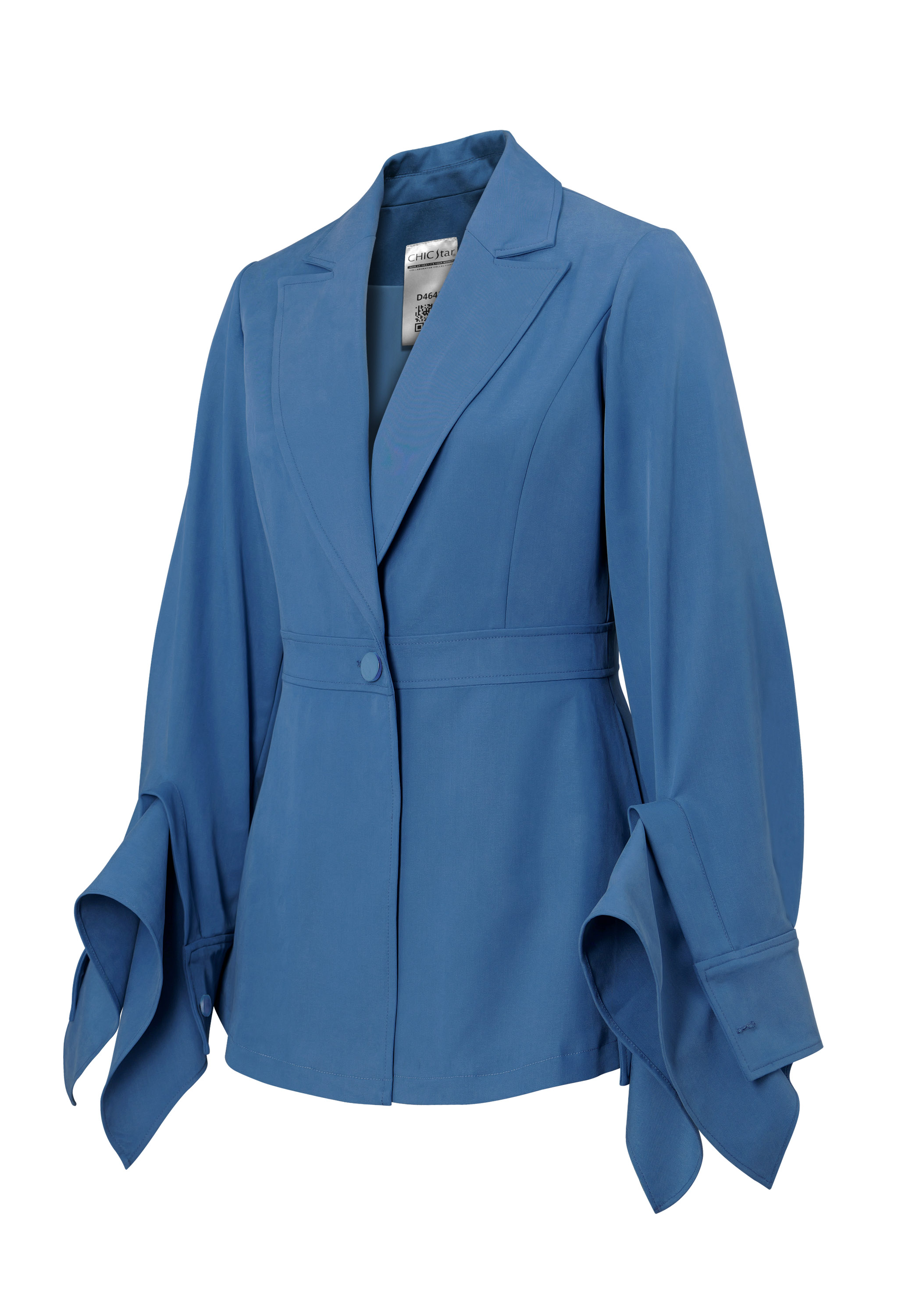 Blazer Jacket, Wide Lapels, Single Button Closure, Flared Sleeves with Cascade Cuffs