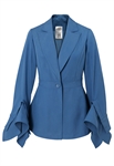 Blazer Jacket, Wide Lapels, Single Button Closure, Flared Sleeves with Cascade Cuffs